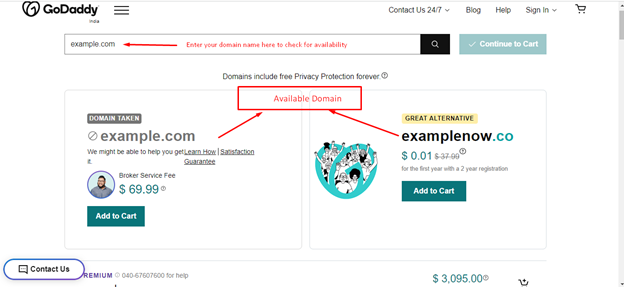 GoDaddy Add to cart