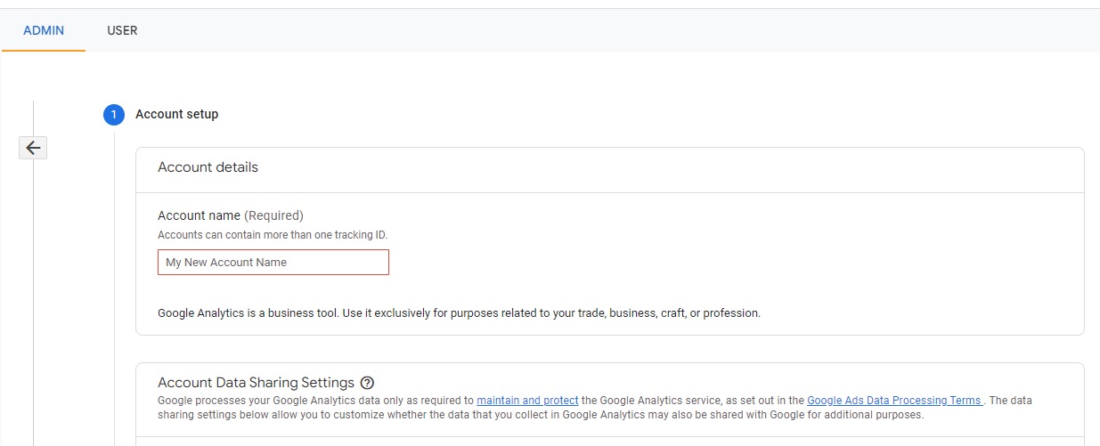 New Google Analytics Account